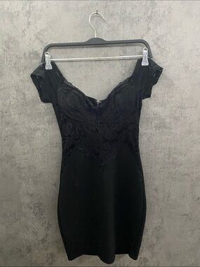 Fashion Nova Black Lace Off-Shoulder Mini Dress